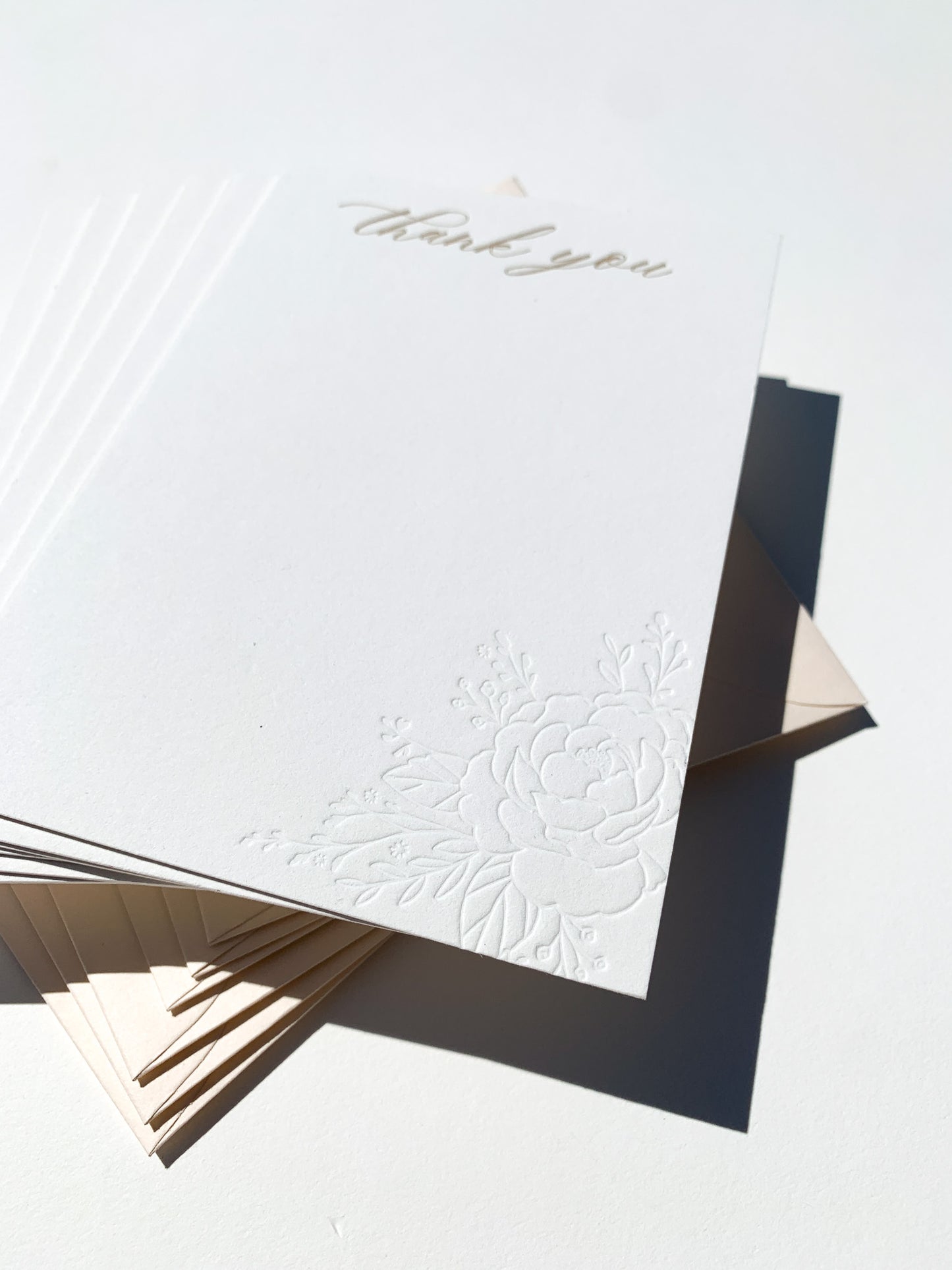 Thank You Cards with Floral Detail | Boxed Set of 6 Letterpress Flat Cards