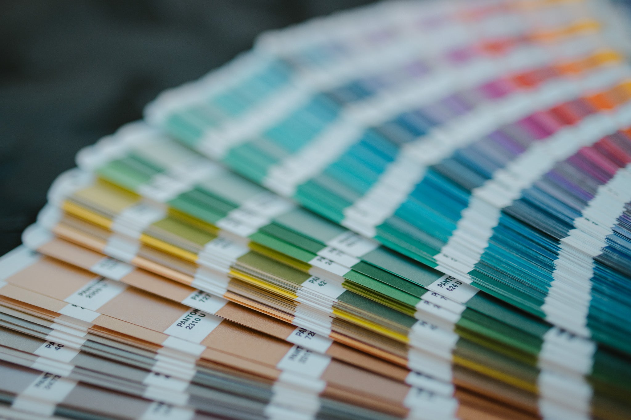 Close up of Pantone color swatches